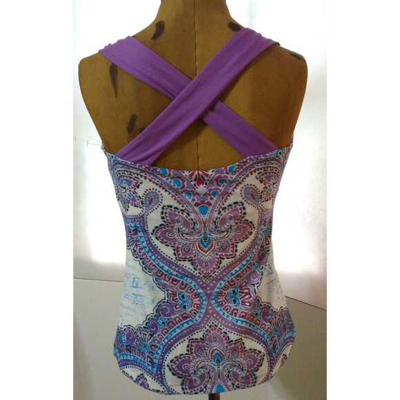 NWT Womens PrAna Yoga USA Cross Strap Top Bra New Phoebe S Purple Blue White - Picture 2 of 6